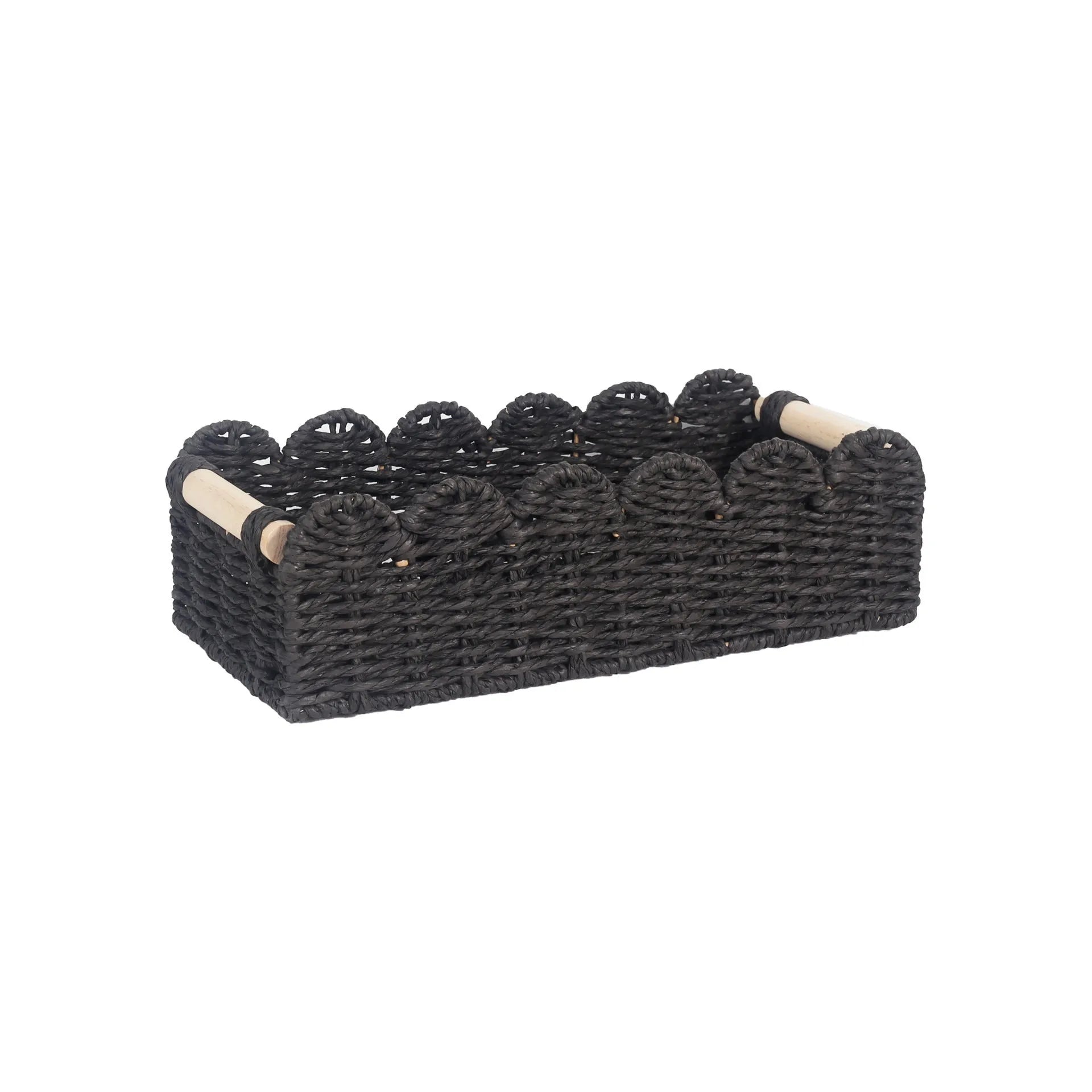 Woven paper storage basket in rectangular shape for desktop organisation