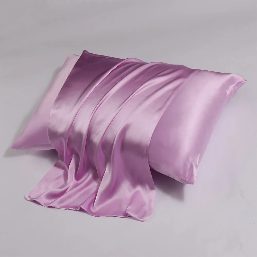 Double-sided silk pillowcase with concealed zip in baby blue colour showing size options