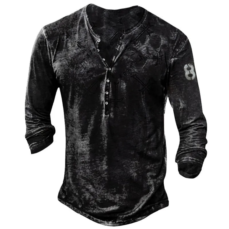 Printed men's long-sleeved sports t-shirt in imitation cotton fabric with round neck and street-style graphics