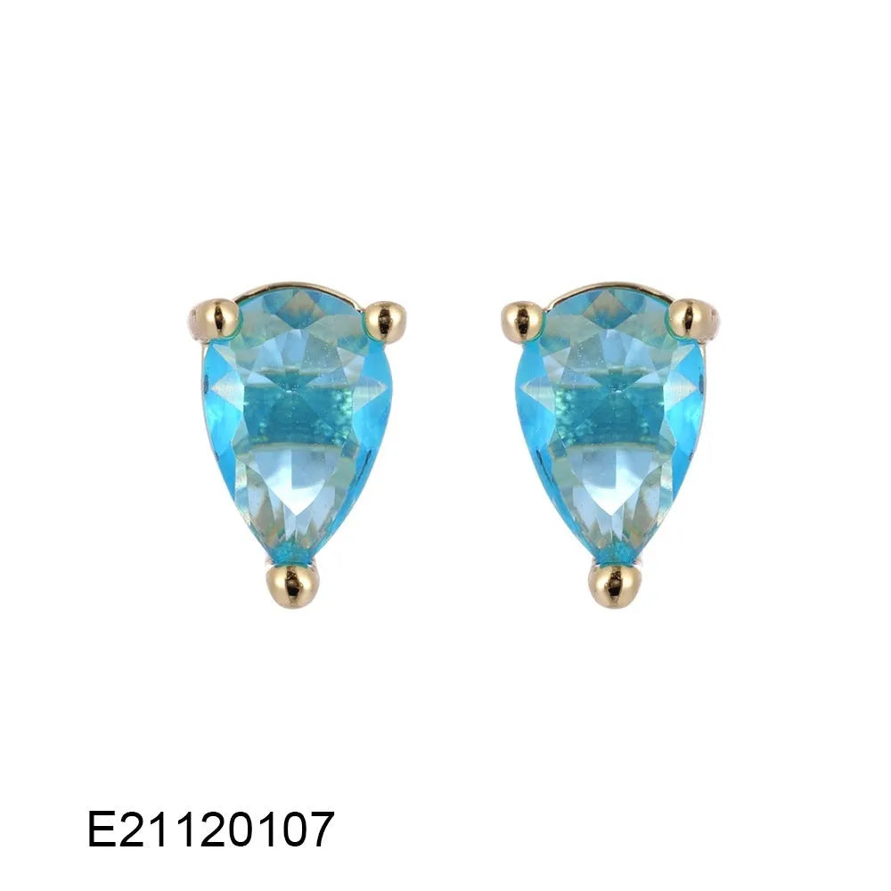 Gold-plated brass drop earrings with pear-shaped candy-coloured zircon accents