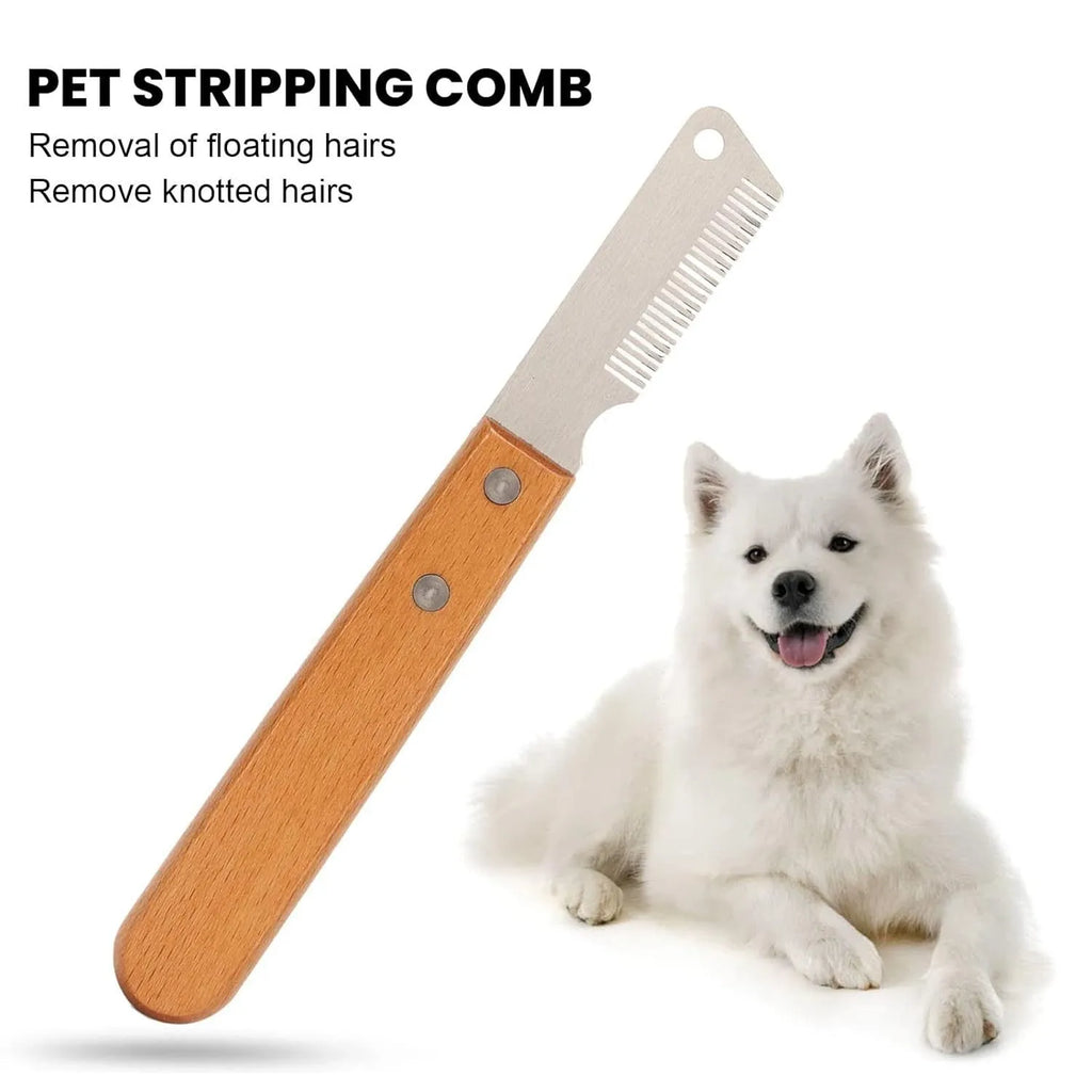 Wood-handle dog stripping comb grooming tool for removing floating hair from pets