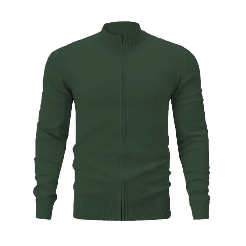Men's casual stand collar cotton zipper sweater in a loose cardigan fit