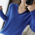 Women's V-neck long sleeve knitwear pullover top in turmeric colour with non-ironing process