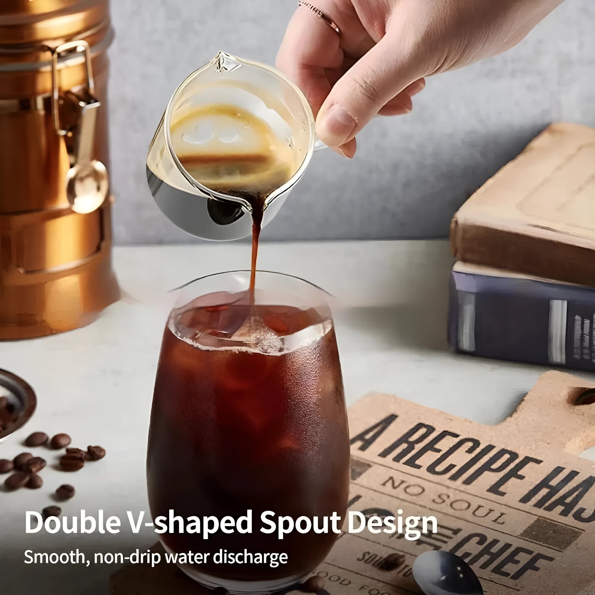 Two white transparent double mouth coffee glasses on a table.