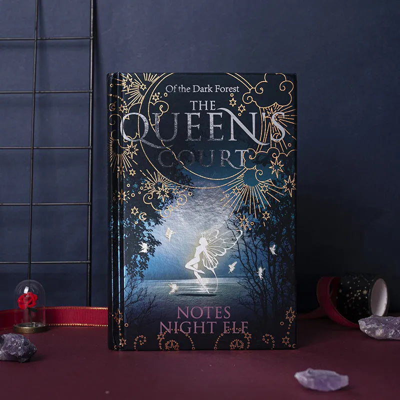 A5 luminous hardcover notebook with night elves design and full-colour illustrated pages