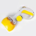 A black ABS plastic pet pooper scooper with an integrated trash bag holder and a top hook.