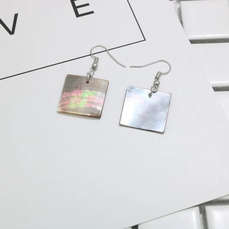 Women's shell earrings with geometric square panther or rectangular designs in natural style