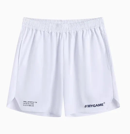Men's fitness training shorts in blue, black, grey or white with moisture-wicking fabric