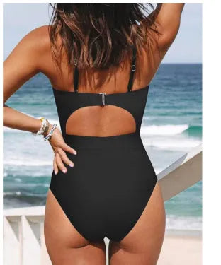 Women's backless one-piece swimsuit in solid colour with Asian sizing