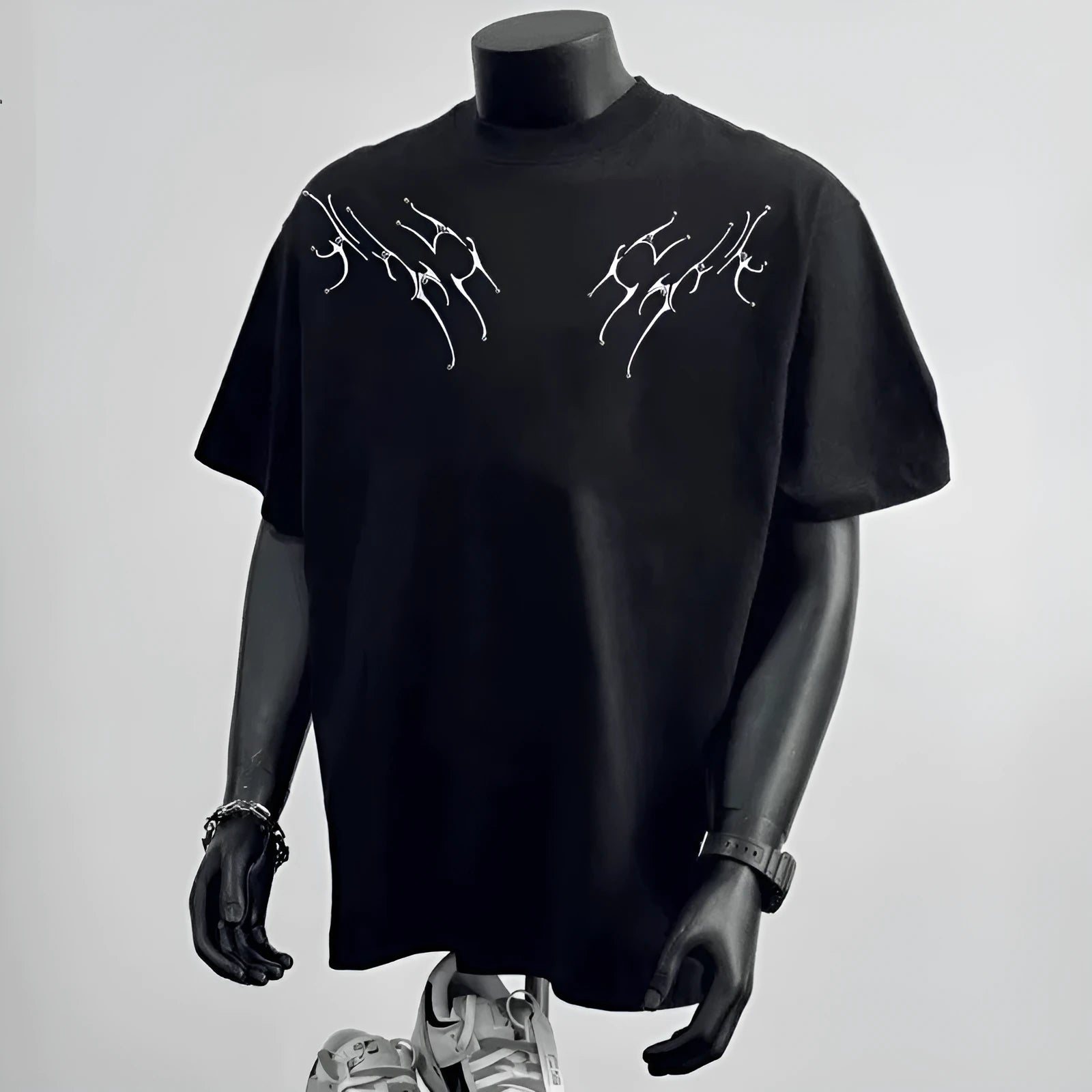Men's loose fit pure cotton short sleeve T-shirt in black or white with printed design