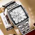 Square men's business watch with stainless steel strap and mineral glass face