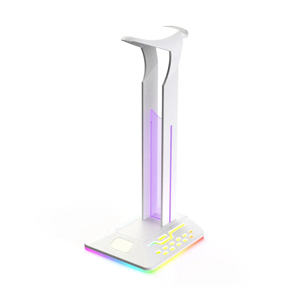 RGB colour changing headset bracket with dual USB ports and headphone holder