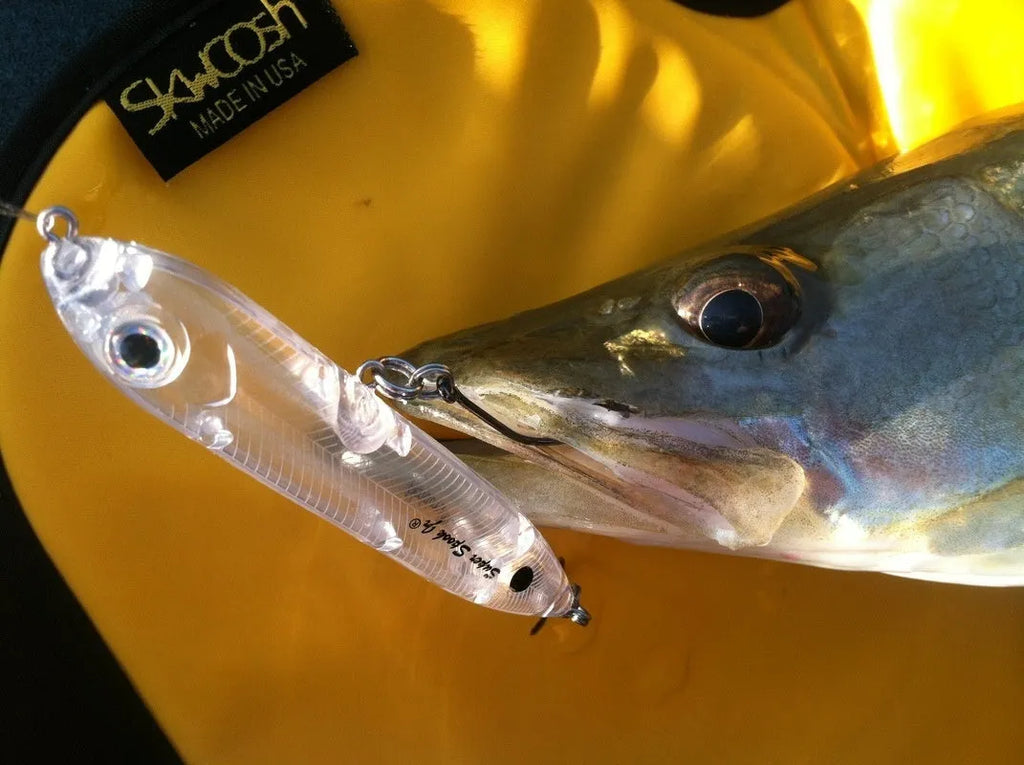 Transparent 9.5cm long ABS plastic blank fishing lure body with detailed shape and eye holes.
