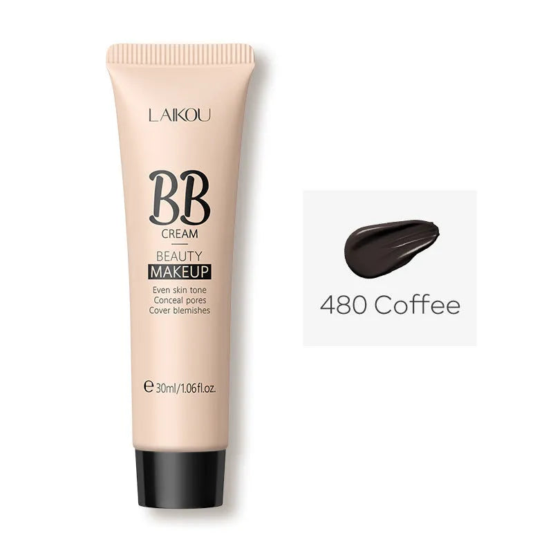 Natural Makeup BB Cream 30ml tube with nine shade swatches from Ivory White to Brown