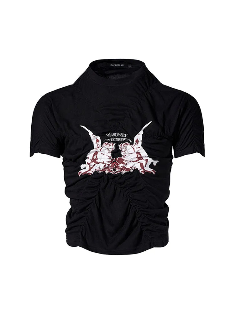 Black men's slim fit short sleeve T-shirt with round neck on a grey background.