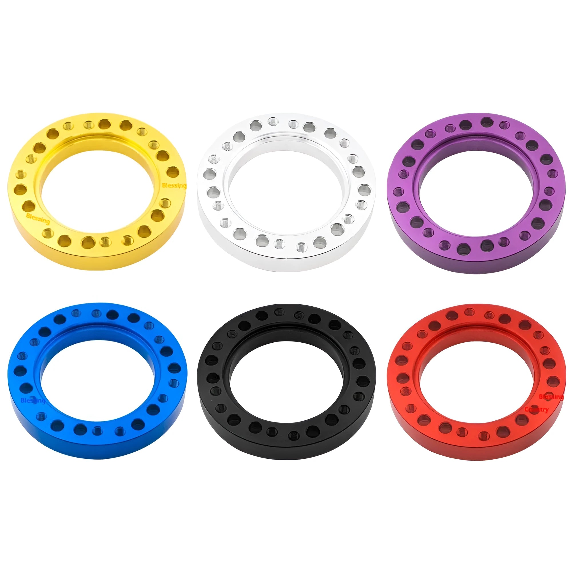 Steering wheel hub adapter in aluminium alloy with 86mm outer diameter, 55mm inner diameter, 12.5mm height, on white background