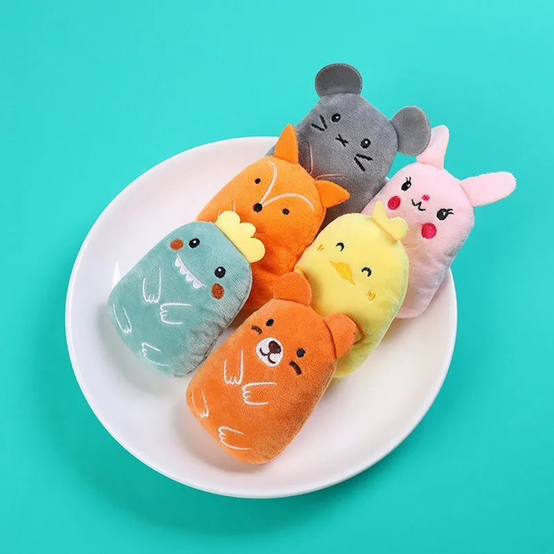 Four colourful catnip cat toys with chirping sounds for interactive play