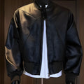 Men's black PU litchi leather jacket with extended 100cm length and tight light business fit