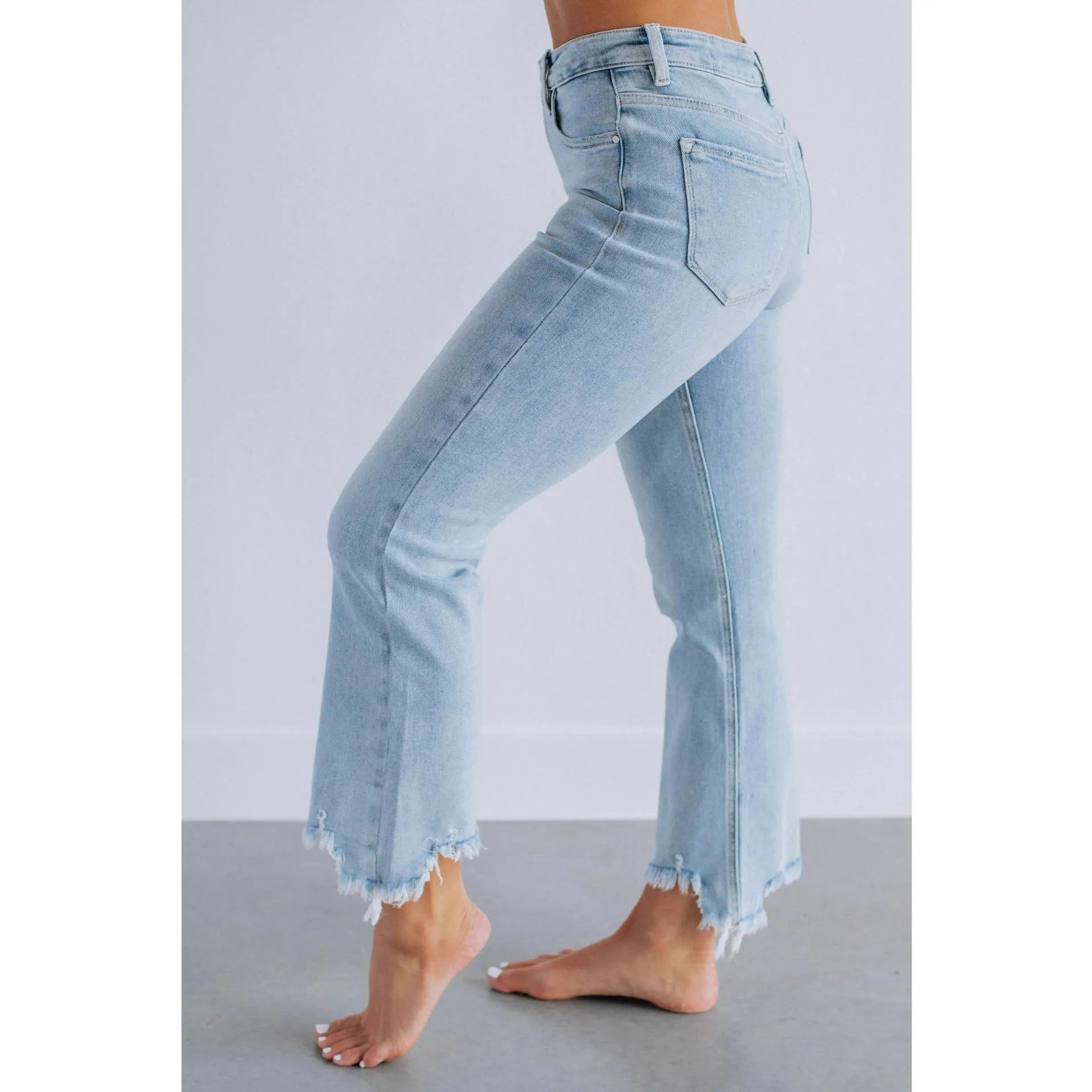 Women's casual denim jeans in dark blue and light blue with hand-worn finish