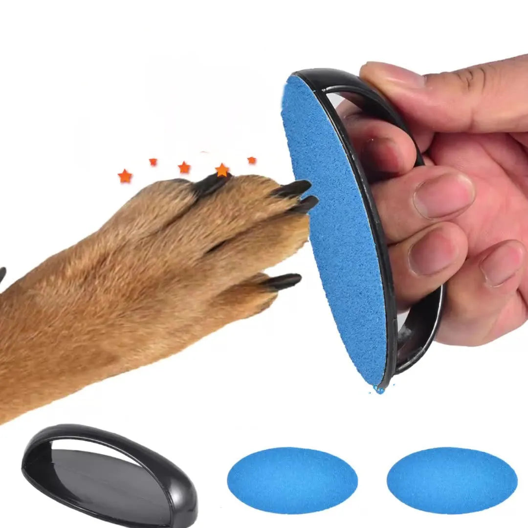 Dog nail scratch board with ergonomic handle in black, blue, green, or yellow colour options