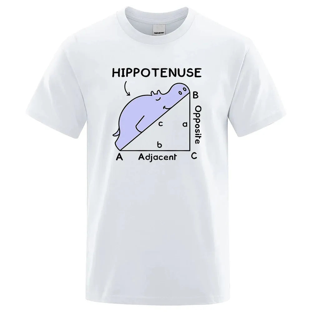 Loose fit cotton T-shirt with 'Hippotenuse Opposite Adjacent' funny text print, shown in Army Green colour.