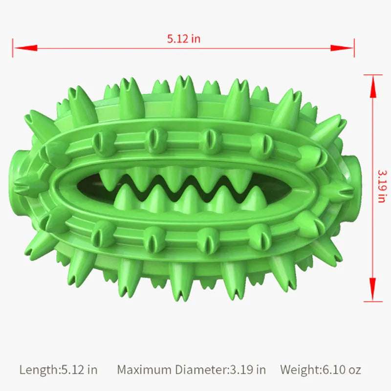 Green cactus-shaped dog toothbrush toy with textured bumps for dental cleaning