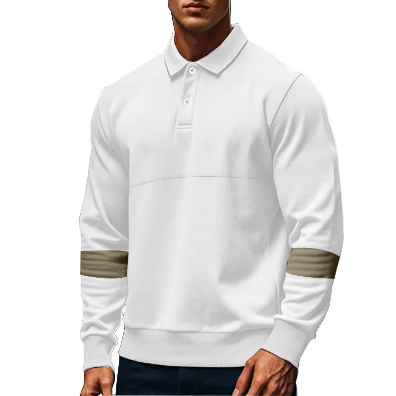 Men's long-sleeved lapel polo shirt with button front in five colour options including khaki and black