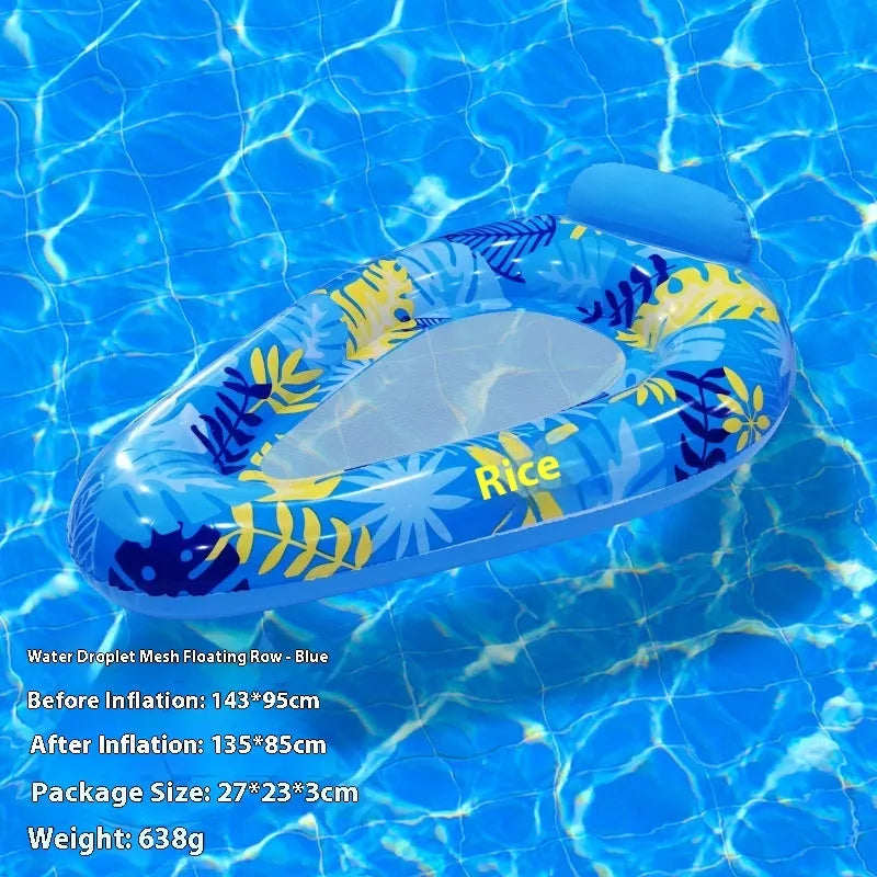 PVC thick sequins inflatable floating row pool lounger in gradient colour with canopy