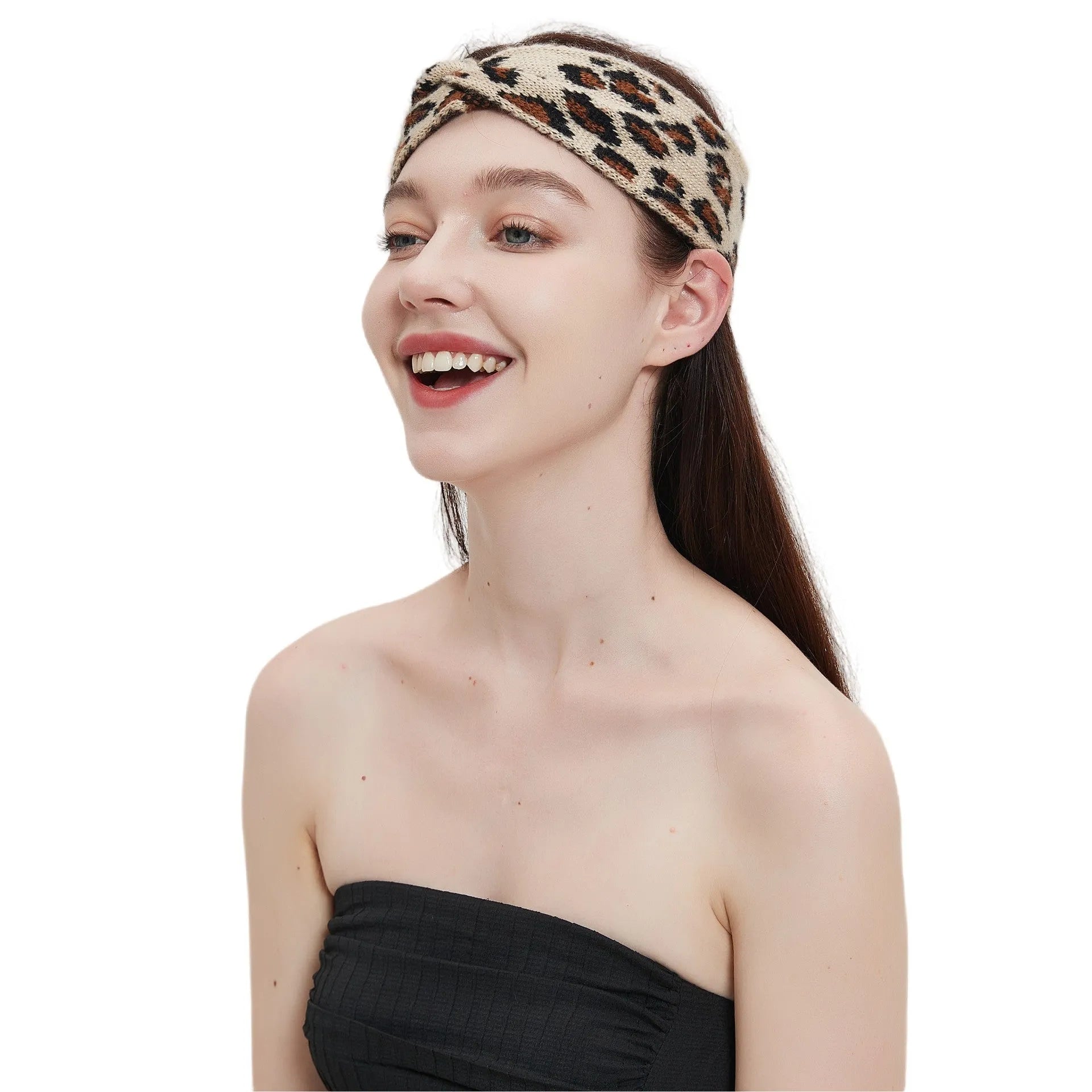 Women's leopard print acrylic bow hair band 22x10cm on a neutral background