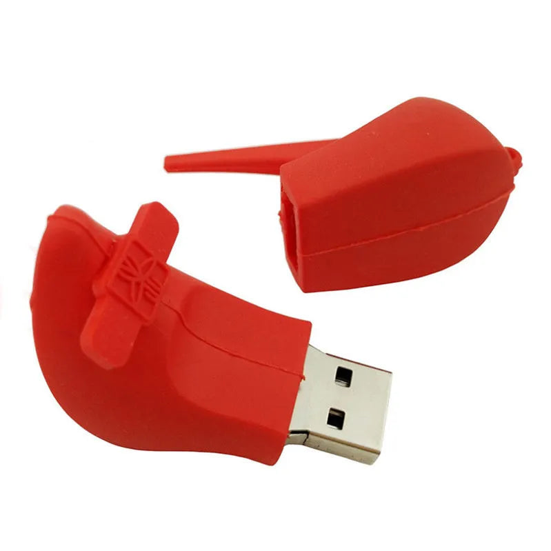 Red PVC USB 2.0 flash drive with retractable connector and 16GB capacity on white background