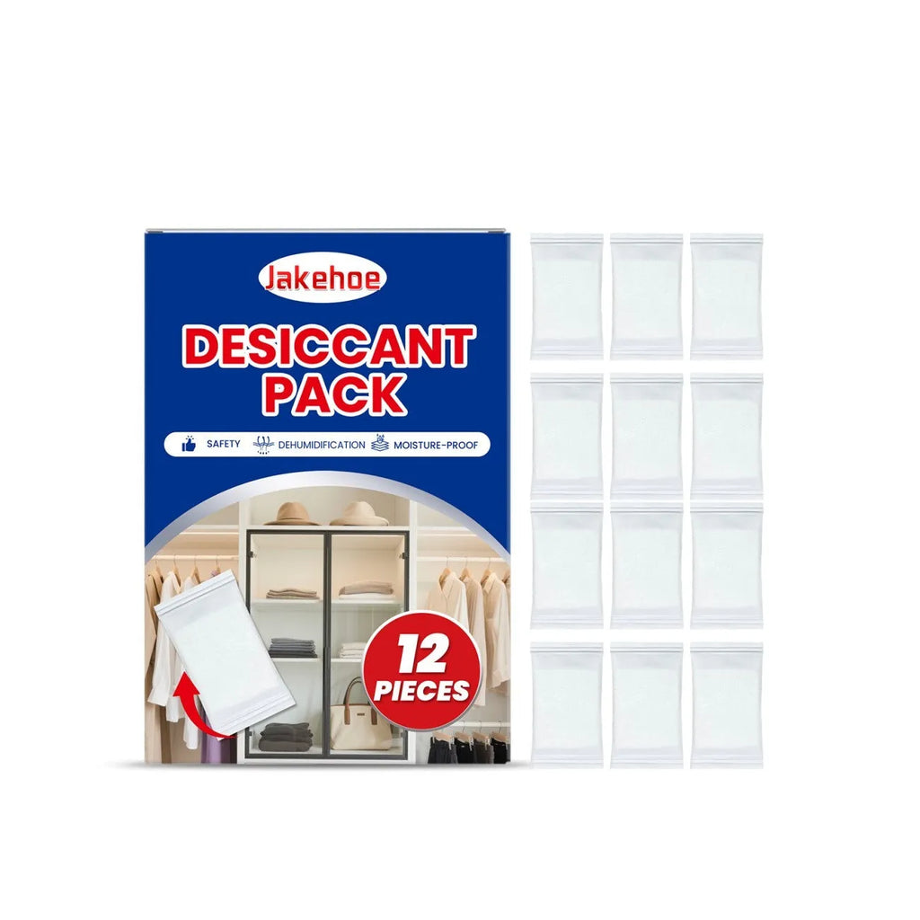 Twelve calcium chloride desiccant sachets for home moisture absorption.
