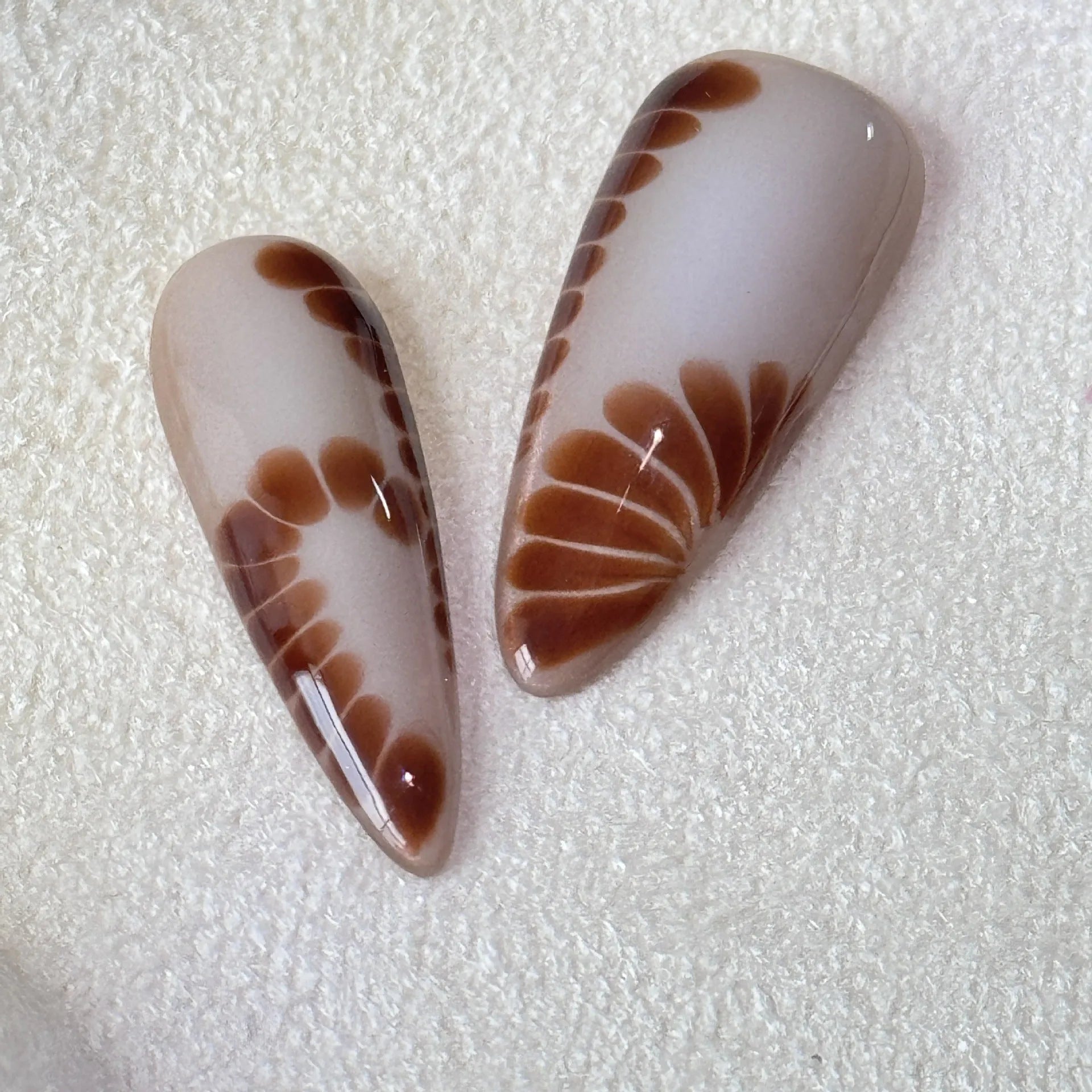Handmade French style leopard, cross and flower print long tip nail stickers in sizes XS to L.