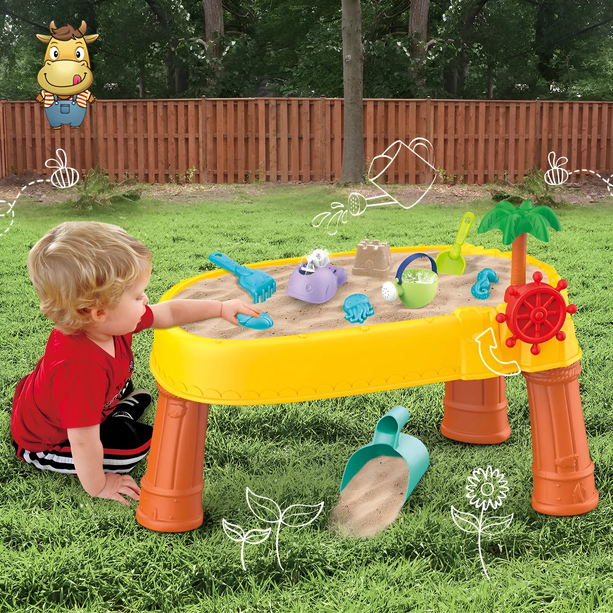 Children's plastic beach table four-layer toy set with 18 beach boat pieces for water and sand play