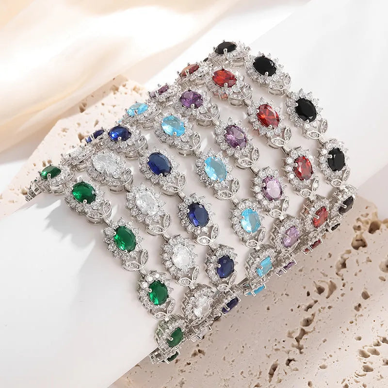 Women's simple zircon inlaid bracelet in environmentally friendly alloy with electroplating finish