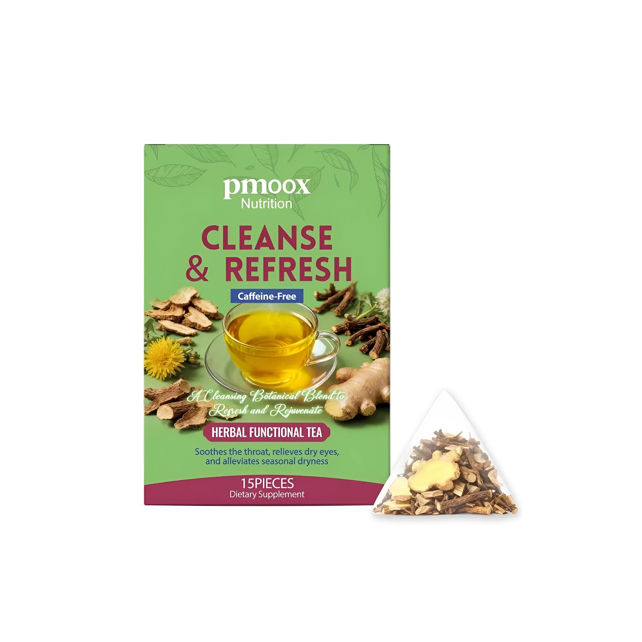 Pouch of Revitalizing Herbal Functional Tea with burdock dandelion and ginger 15 tea bags