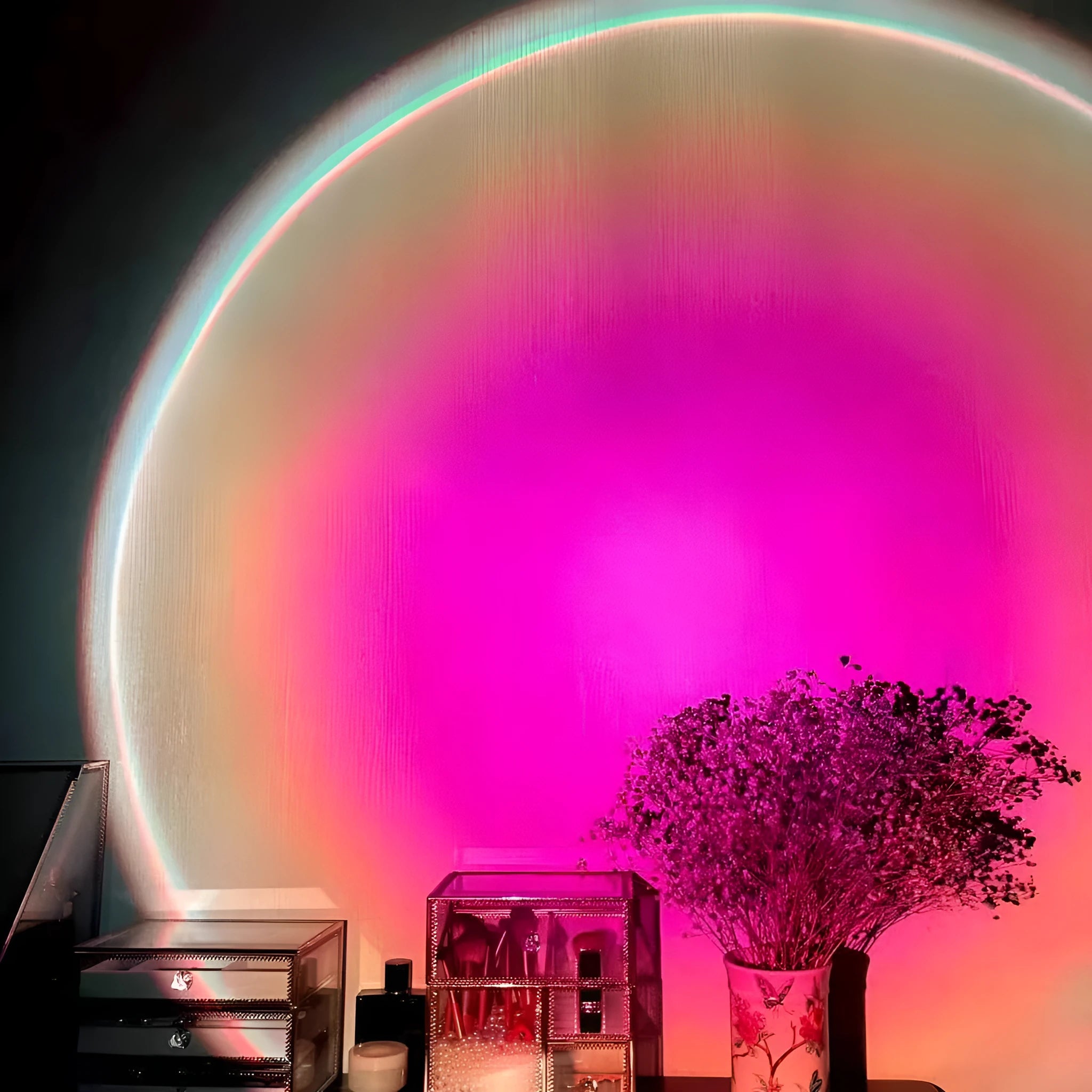 Rechargeable sunset red rainbow projection lamp with USB plug and push-button switch