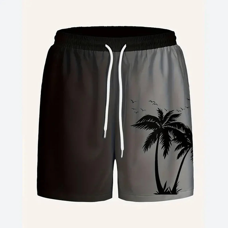 Men's loose-fit polyester beach shorts in a plus size on a neutral background