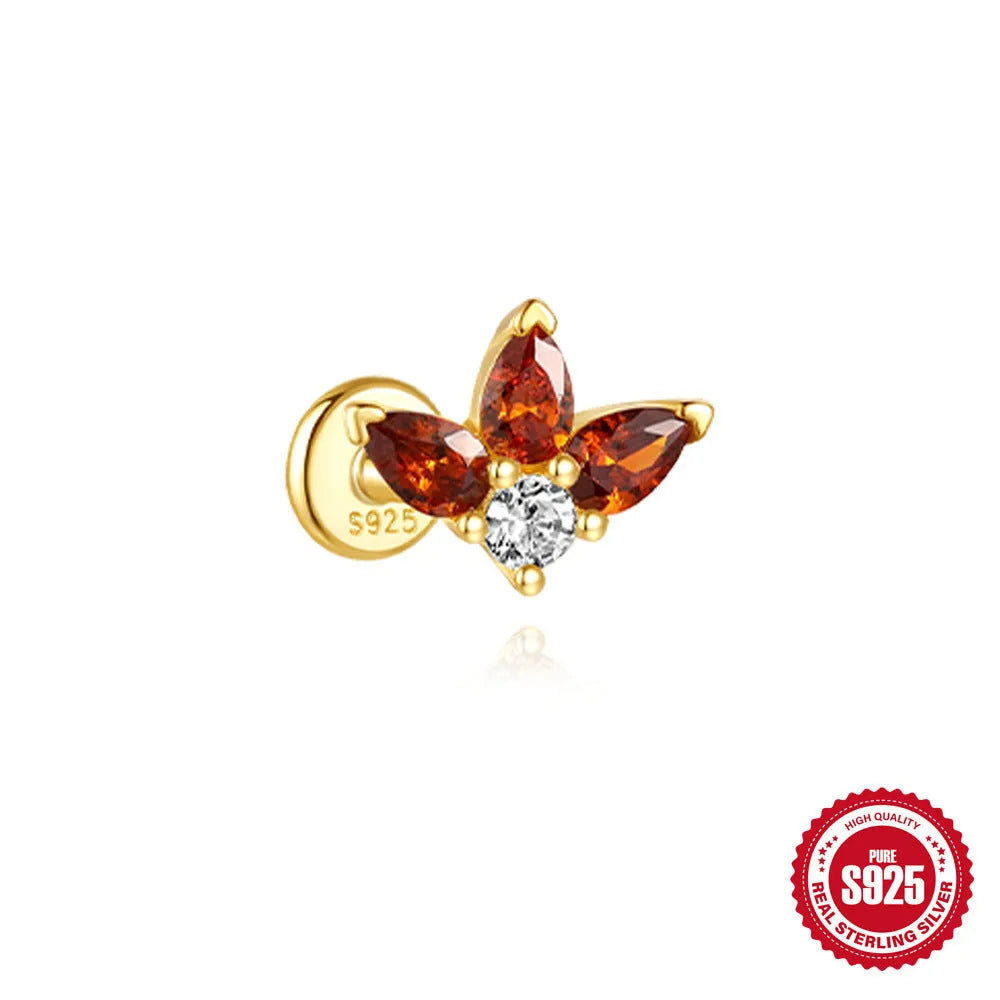 S925 sterling silver water drop shaped earring with a flat spiral puncture pattern, in a gold tone finish.