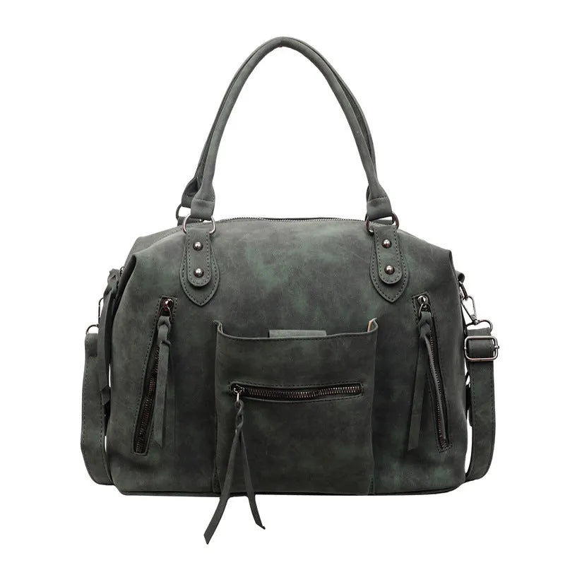 Retro textured women's messenger bag in black PU with stitching detail, 36x25x13cm