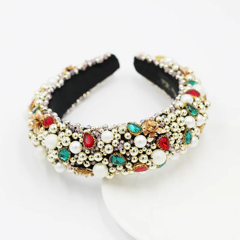 Gold-plated baroque headband with plaid bow and European American styling, gold colour