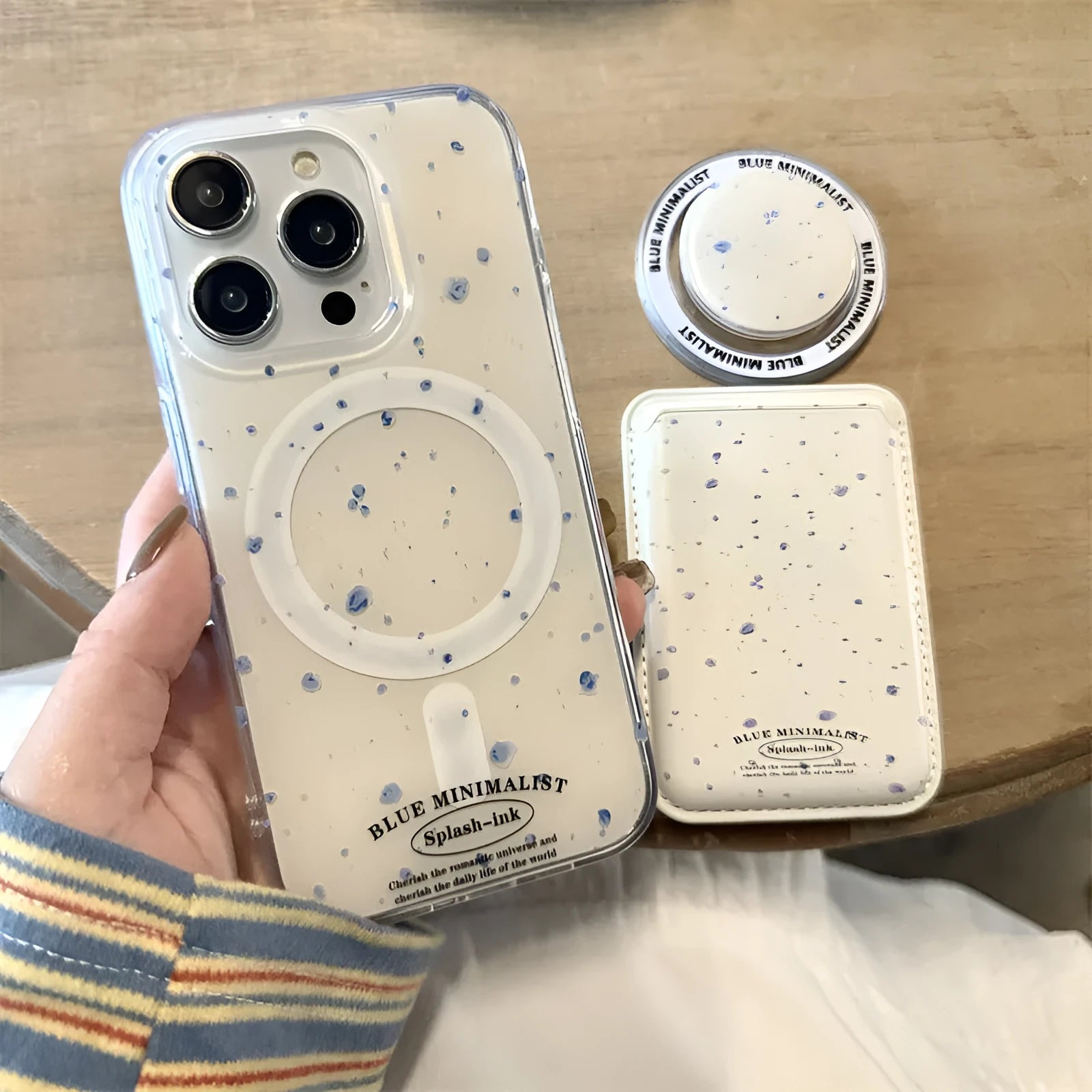 Beige background blue splash ink magnetic TPU phone case for Apple iPhone 12-15 series back cover