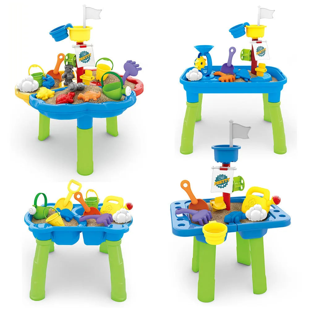 Children's plastic beach table sand pit toys set with sand and water play components