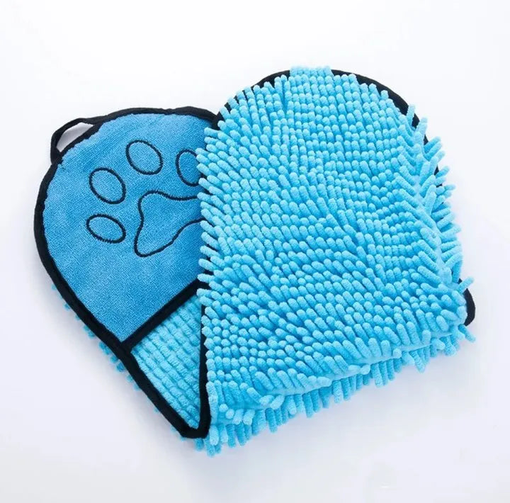 Blue pet bath robe towel for dogs and cats on a white background.