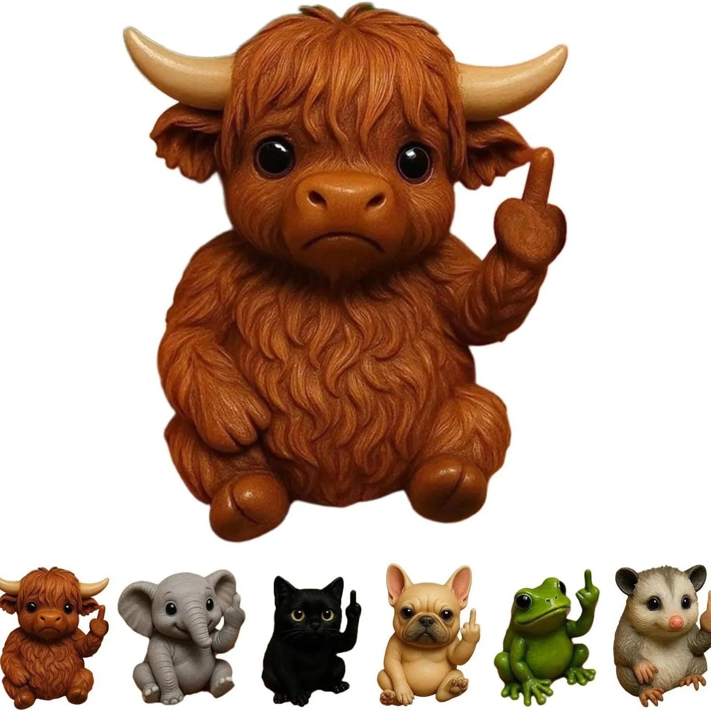 Mini animal vertical middle finger resin doll figurine showing seven animal design options