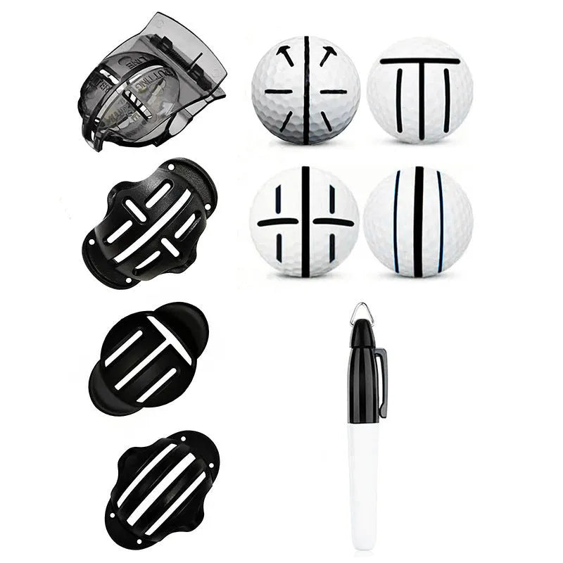 Golf putter alignment scriber tool set with plastic scribers and drawing pens for practice putting greens
