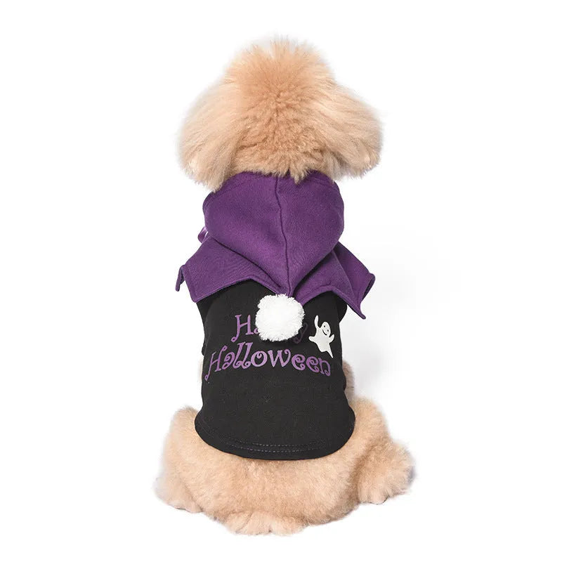 Halloween pumpkin themed two-piece dog sweater and shawl set in black and orange cotton