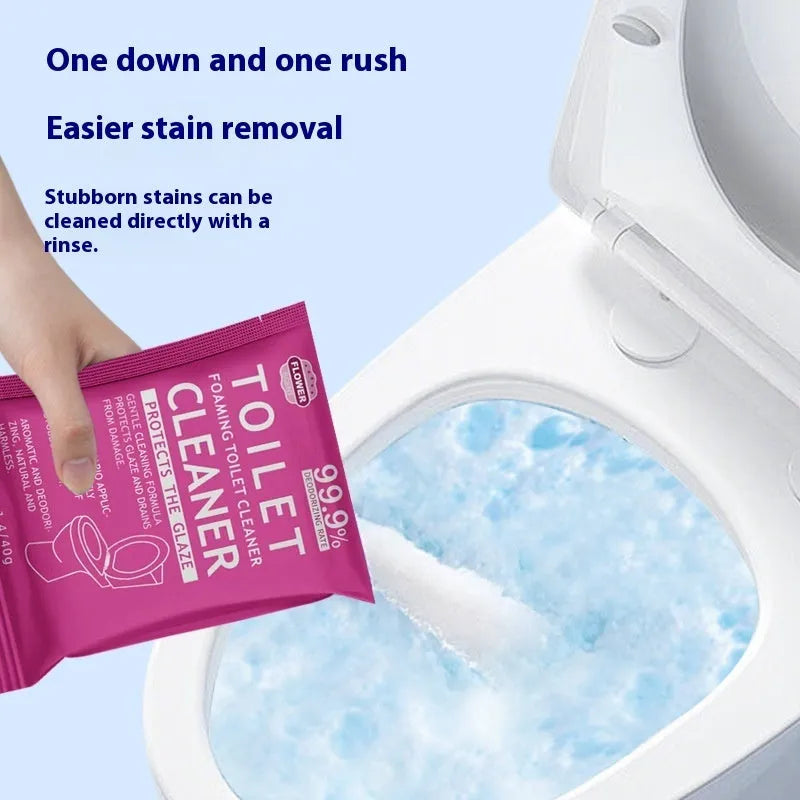 Toilet bubble powder in blue ocean and pink floral fragrance options with 40g bags or 240g bag