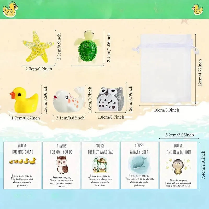 Set of resin memo cards with inspirational pun designs, showing pocket-sized scale and multiple cards.