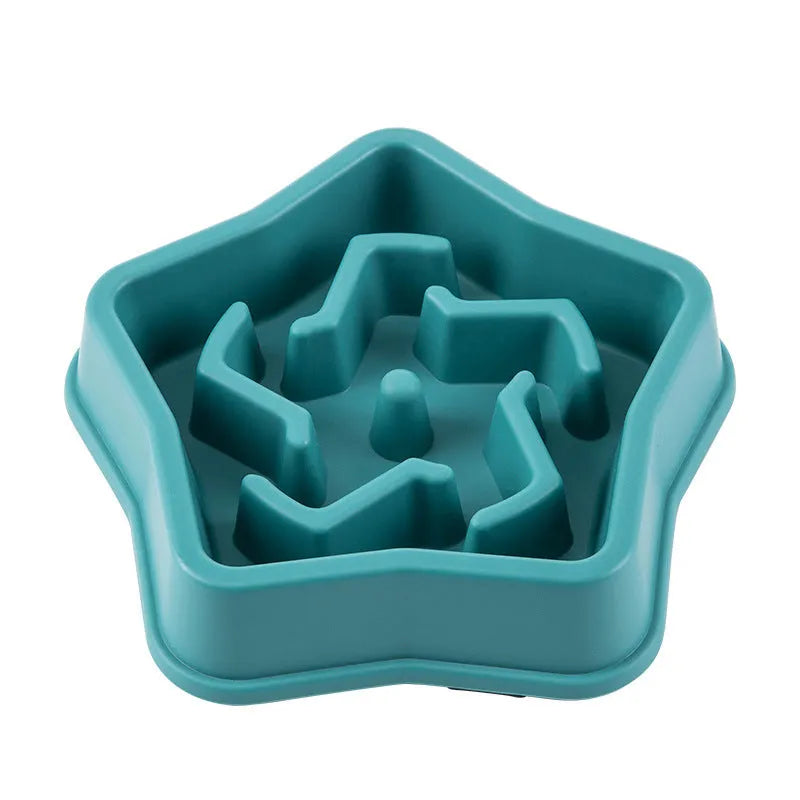Yellow plastic dog slow feeding bowl with raised pattern measuring 20.1cm