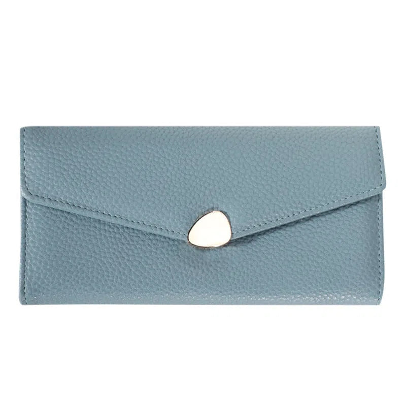 Women's lychee-pattern PU leather clutch wallet in solid colour with patchwork detail